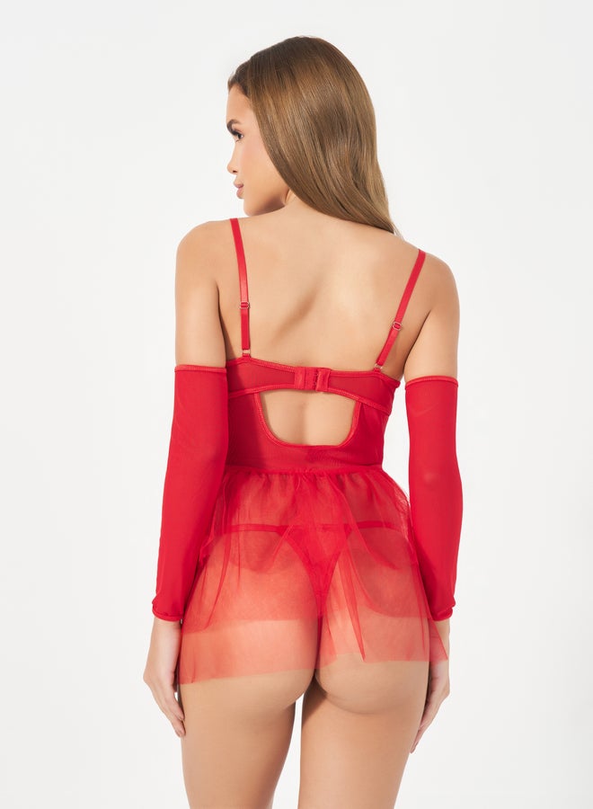 ستايلي ستيلا عبوة من 3 - باب دول مزين بالدانتيل والساتان والفيونكة مع ثونج وأكمام - Image 4