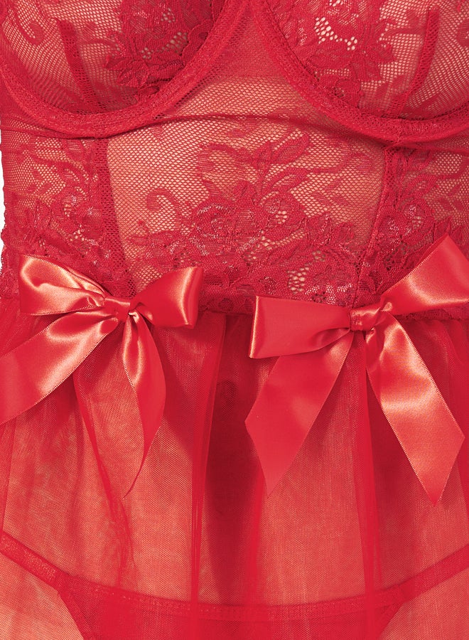 ستايلي ستيلا عبوة من 3 - باب دول مزين بالدانتيل والساتان والفيونكة مع ثونج وأكمام - Image 2