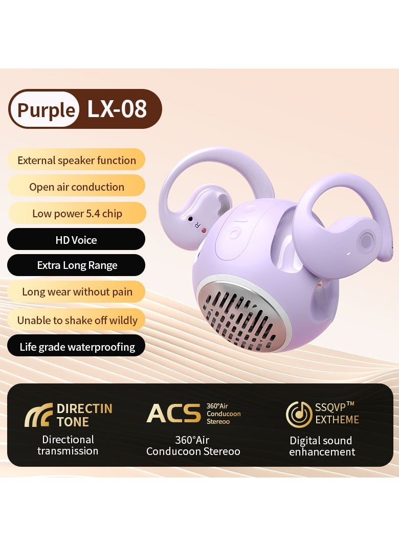 Generic - Open Ear TWS Headphones with Ear hook, Portable Mini Speaker 3D Ball Charging Case Clear Stereo Sound Built-in Mic,Wireless Headset Earbuds Workout Sports Fitness Bluetooth Earphones (Lavender Purple) - Image 1