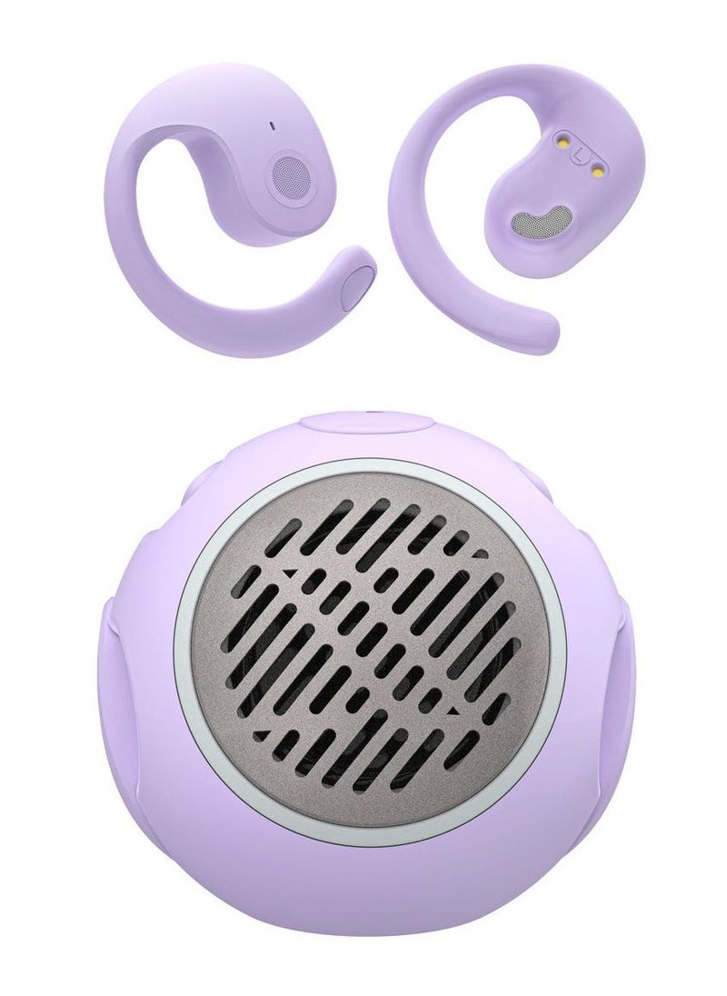 Generic - Open Ear TWS Headphones with Ear hook, Portable Mini Speaker 3D Ball Charging Case Clear Stereo Sound Built-in Mic,Wireless Headset Earbuds Workout Sports Fitness Bluetooth Earphones (Lavender Purple) - Image 1