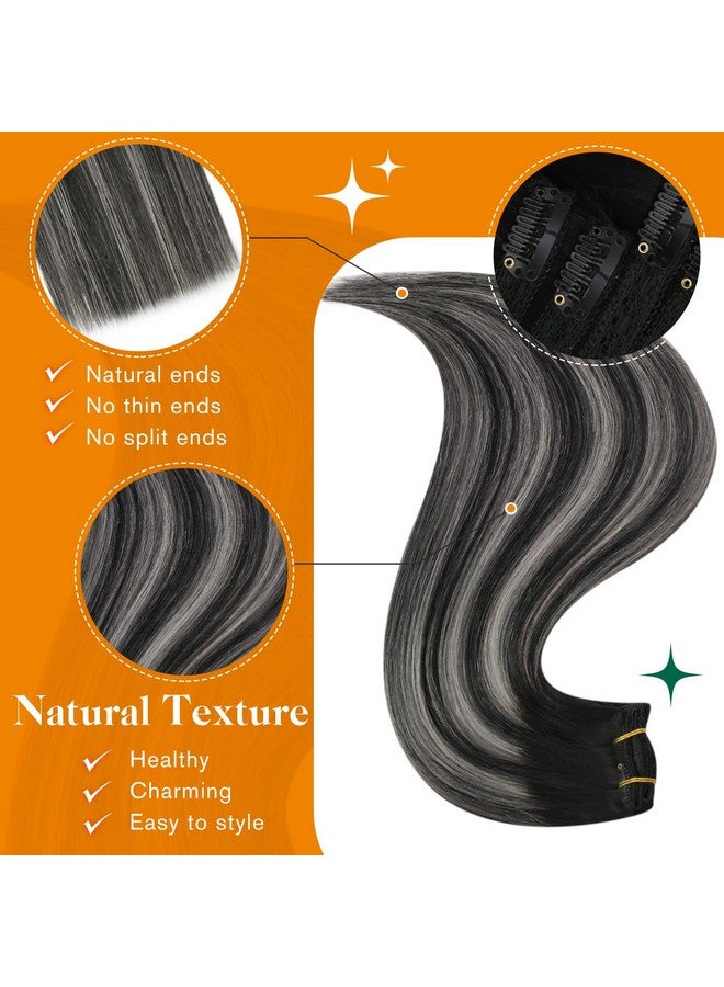 Easyouth Ombre Clip In Hair Extensions Real Human Hair Ombre Black To Silver Grey Balayage Clip In Human Hair Extensions Ombre Clip In Hair Extensions Thick End 18Inch 120G/7Pcs - Image 4