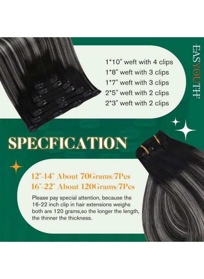 Easyouth Ombre Clip In Hair Extensions Real Human Hair Ombre Black To Silver Grey Balayage Clip In Human Hair Extensions Ombre Clip In Hair Extensions Thick End 18Inch 120G/7Pcs - Image 3