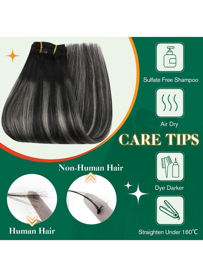 Easyouth Ombre Clip In Hair Extensions Real Human Hair Ombre Black To Silver Grey Balayage Clip In Human Hair Extensions Ombre Clip In Hair Extensions Thick End 18Inch 120G/7Pcs - Image 5