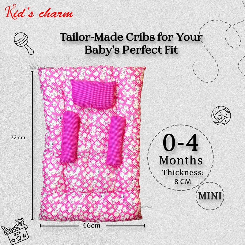 Kid's Charm Kids Charm Baby Sleeping Bed TeddyMini Portable 2 in 1 for 0 to 4 Months New Born Baby Baby Sleeping Bed Cotton PillowPink - Image 2