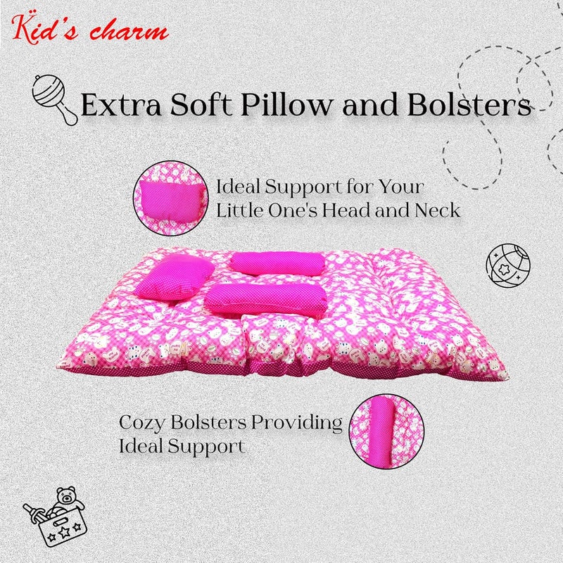 Kid's Charm Kids Charm Baby Sleeping Bed TeddyMini Portable 2 in 1 for 0 to 4 Months New Born Baby Baby Sleeping Bed Cotton PillowPink - Image 3