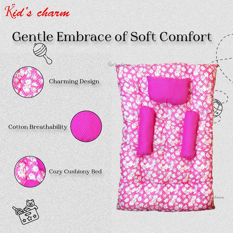 Kid's Charm Kids Charm Baby Sleeping Bed TeddyMini Portable 2 in 1 for 0 to 4 Months New Born Baby Baby Sleeping Bed Cotton PillowPink - Image 4