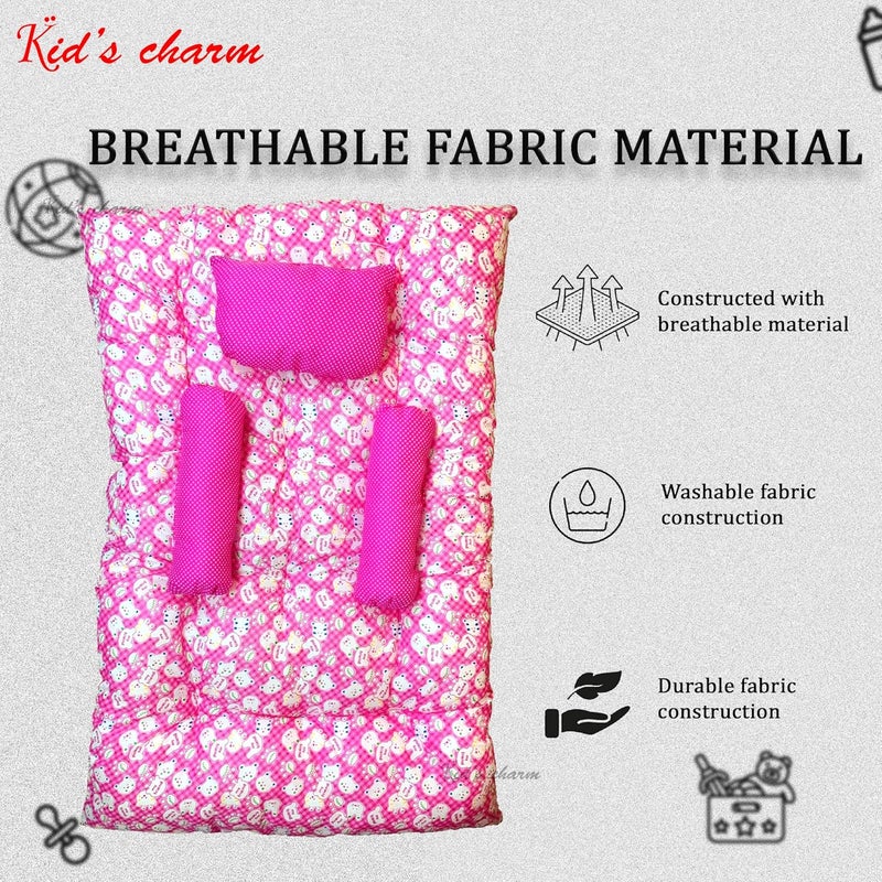 Kid's Charm Kids Charm Baby Sleeping Bed TeddyMini Portable 2 in 1 for 0 to 4 Months New Born Baby Baby Sleeping Bed Cotton PillowPink - Image 5