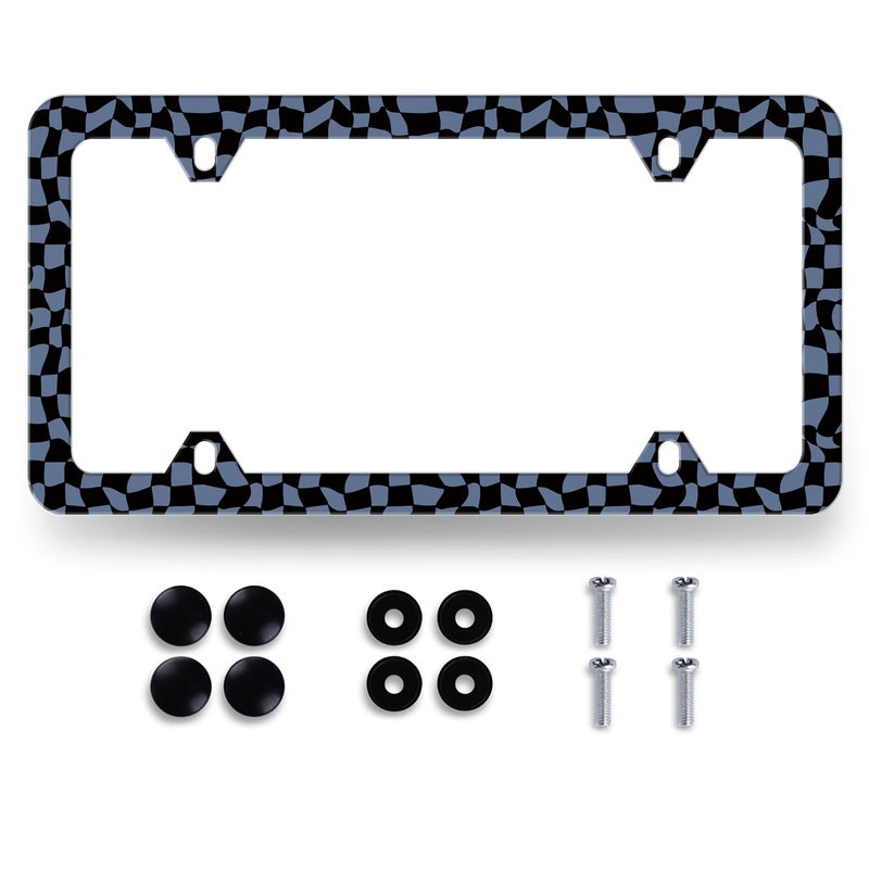 MUAWUOIK Blue and Black Checkerboard License Plate Frame Colorful Checkered Mosaic Elements License Plate Personalise Stainless Steel Auto Parts Funny License Plate Decoration Screws123 x63 - Image 3
