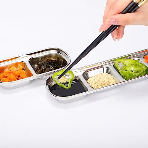 drizzle 3PCS Sauce Dish Stainless Steel Soy Tomato Sauce Salt Vinegar Sugar Spices Flavor Condiment Dip Bowls Korean BBQ Home Kitchen Plates - Image 2