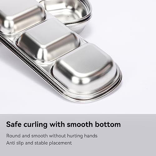 drizzle 3PCS Sauce Dish Stainless Steel Soy Tomato Sauce Salt Vinegar Sugar Spices Flavor Condiment Dip Bowls Korean BBQ Home Kitchen Plates - Image 5