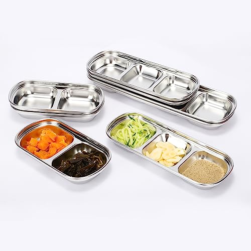 drizzle 3PCS Sauce Dish Stainless Steel Soy Tomato Sauce Salt Vinegar Sugar Spices Flavor Condiment Dip Bowls Korean BBQ Home Kitchen Plates - Image 3