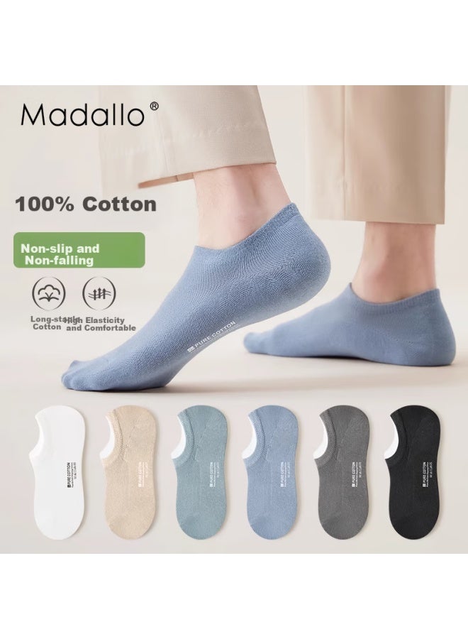 Madallo Modaier 7 Pairs [100% Cotton] Men's Socks, Invisible Socks, Solid Color Cotton Socks, Men's Short Socks, Non-slip Heel Boat Socks - Image 1