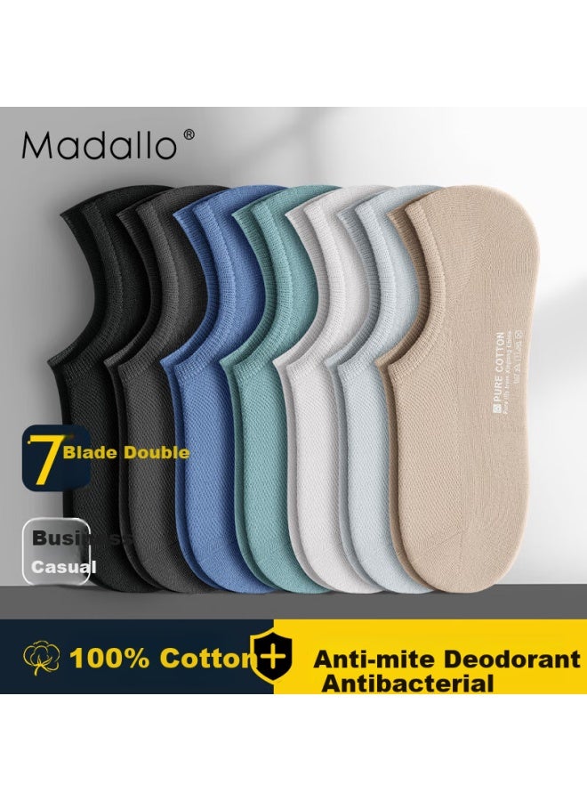 Madallo Modaier 7 Pairs [100% Cotton] Men's Socks, Invisible Socks, Solid Color Cotton Socks, Men's Short Socks, Non-slip Heel Boat Socks - Image 5