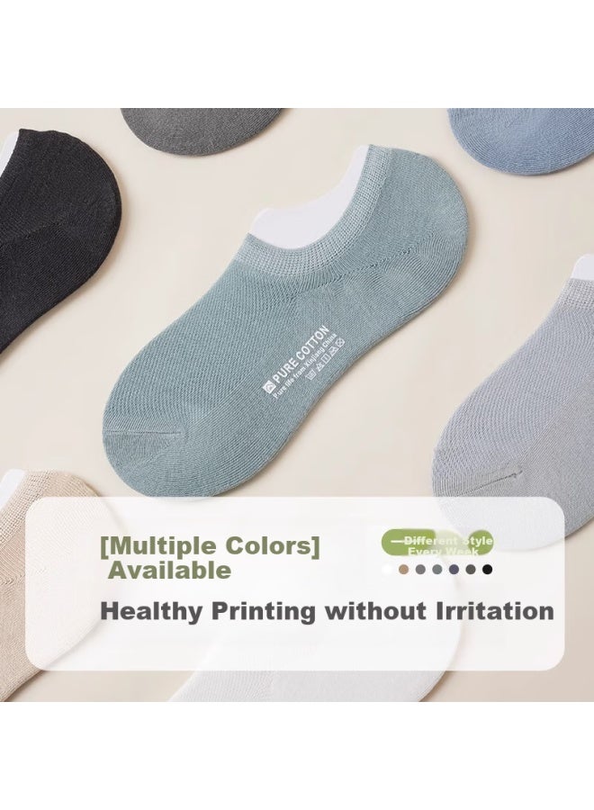 Madallo Modaier 7 Pairs [100% Cotton] Men's Socks, Invisible Socks, Solid Color Cotton Socks, Men's Short Socks, Non-slip Heel Boat Socks - Image 3
