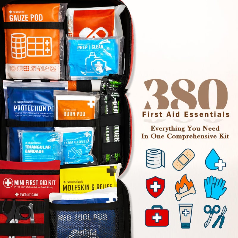 Everlit Care 380 Pcs First Aid Kit All-Purpose Medical Essential Kit for Cuts, Scrapes, Burns, Emergency Preparedness | for Home, Office, Car, Travel, Camping, Outdoor (Black) - Image 5