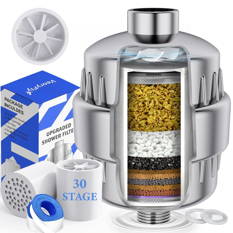 30 Stage VeoryFly Shower Filter with Vitamin C Showerr Fiter for Hard Water High Output Water with 2 Replaceable Fillter Cartridges Water Softener Filter to Remove Chlorine