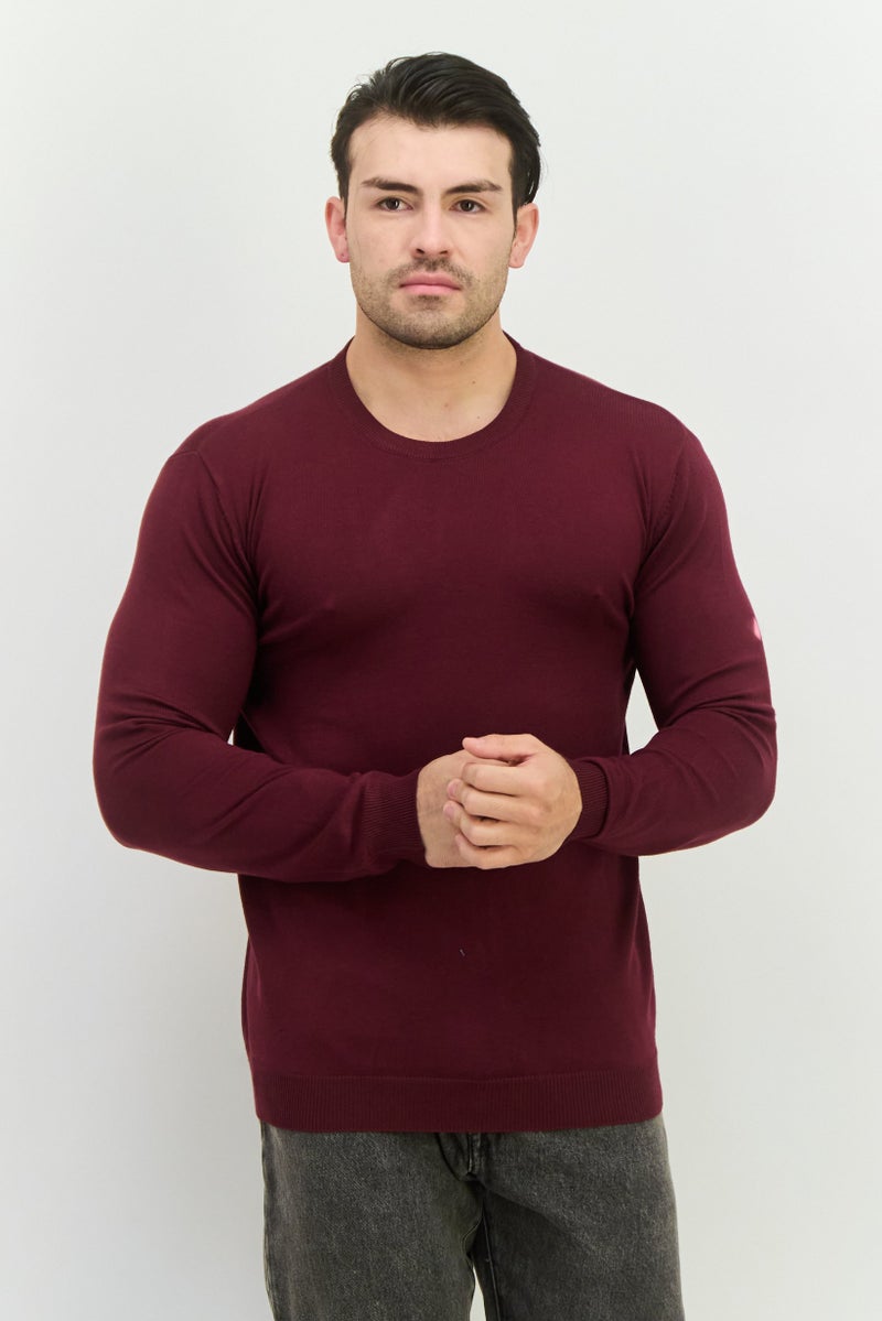 Sorbino سويت شيرت رجالي بأكمام طويلة و ياقة دائرية محبوك، بورغندي - Image 1