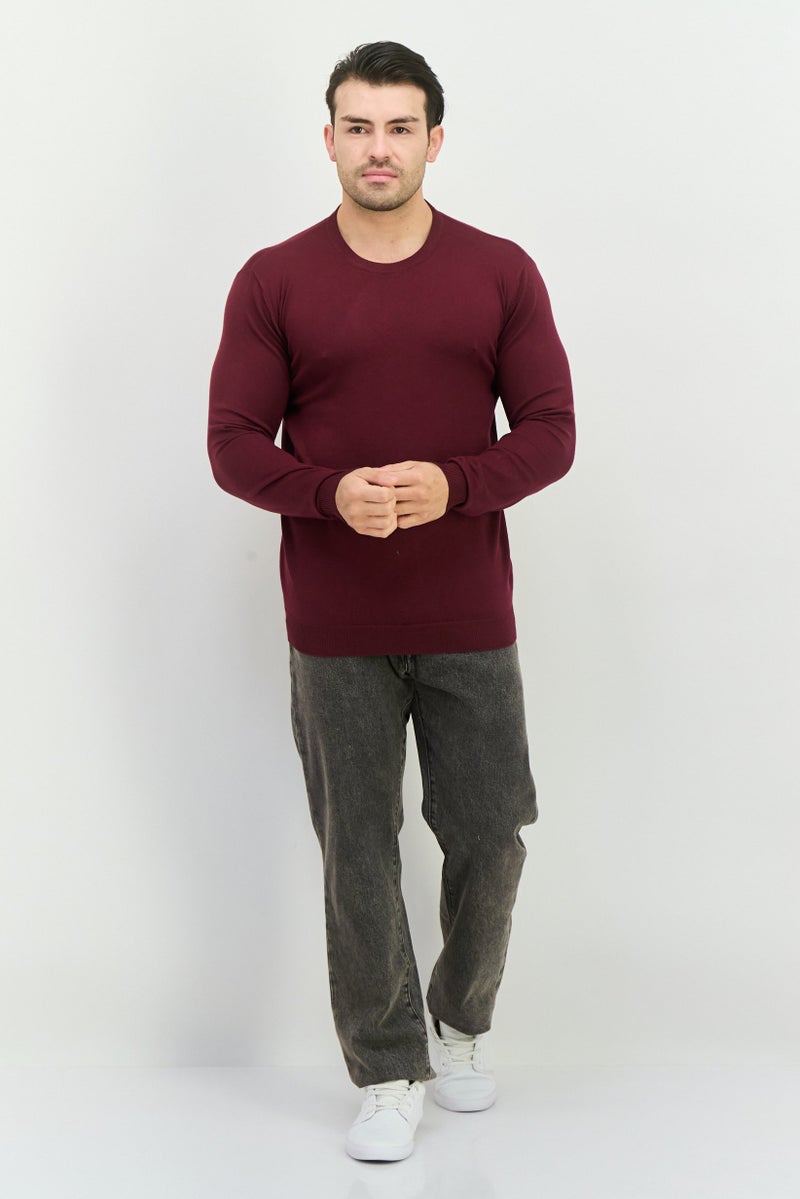 Sorbino سويت شيرت رجالي بأكمام طويلة و ياقة دائرية محبوك، بورغندي - Image 2