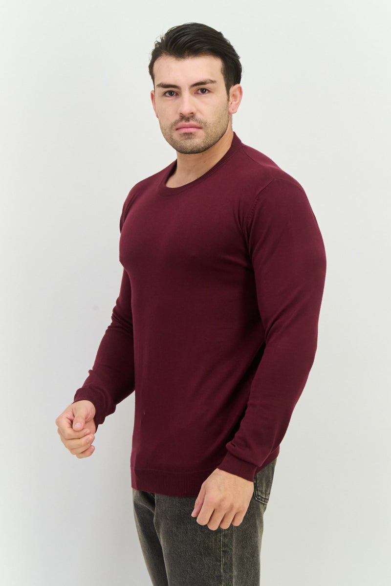 Sorbino سويت شيرت رجالي بأكمام طويلة و ياقة دائرية محبوك، بورغندي - Image 4