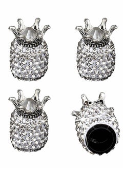 Y&D Car Wheel Tire Valve, E 4 Pieces Handmade Crown Crystal Rhinestone Stem Air Caps Cover, Attractive Dustproof Bling Accessories, Universal for Most Vehicles-Crown Crown-White  - Image 1