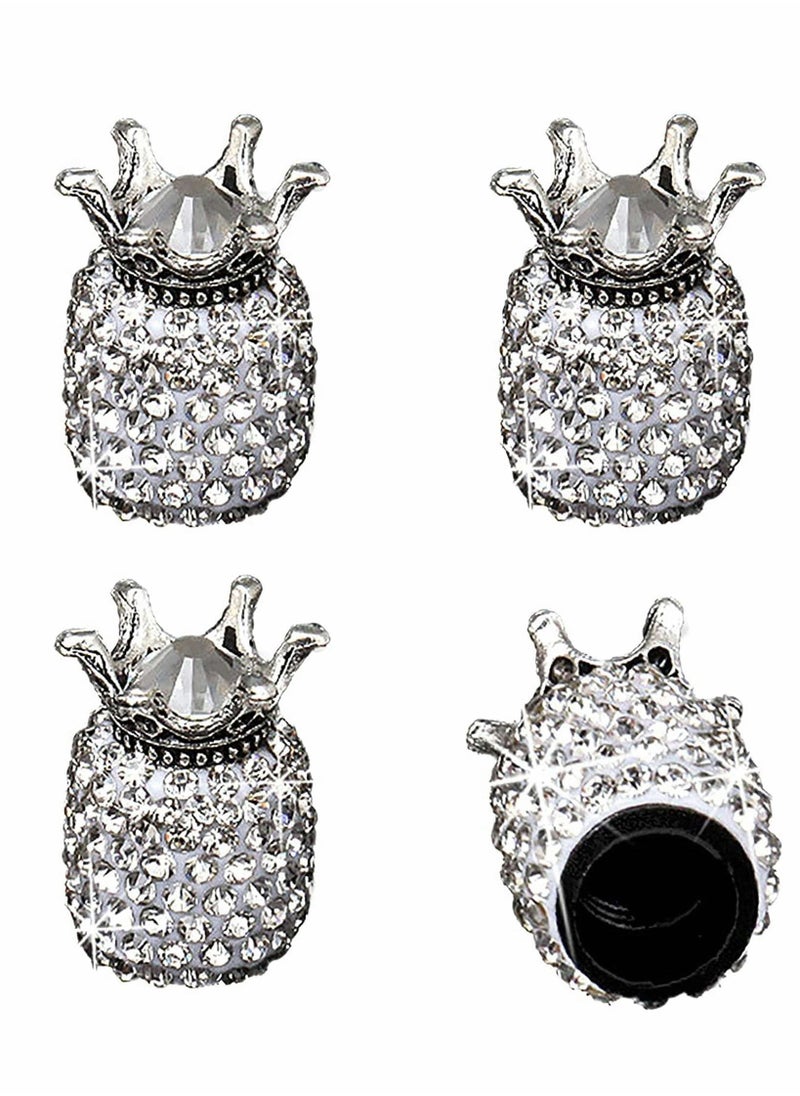 Y&D Car Wheel Tire Valve, E 4 Pieces Handmade Crown Crystal Rhinestone Stem Air Caps Cover, Attractive Dustproof Bling Accessories, Universal for Most Vehicles-Crown Crown-White  - Image 1
