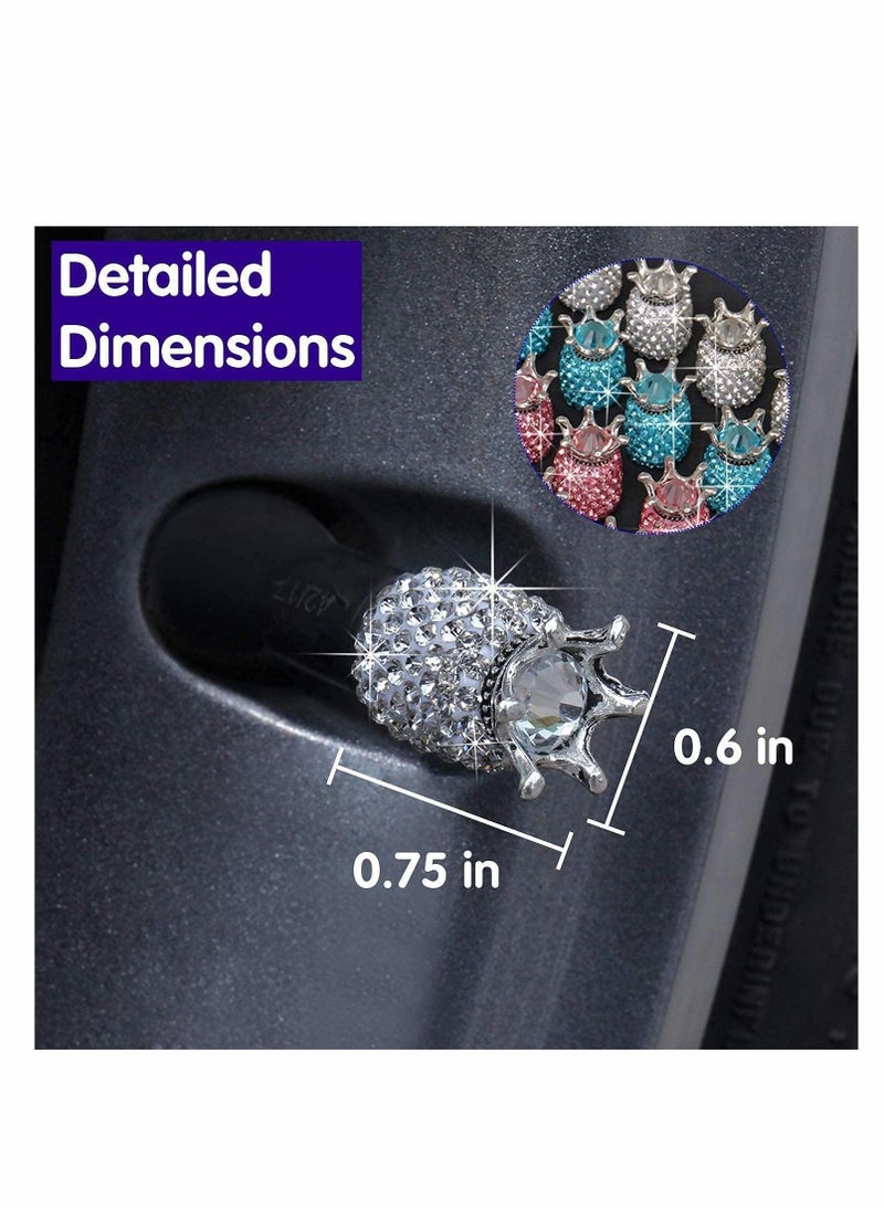 Y&D Car Wheel Tire Valve, E 4 Pieces Handmade Crown Crystal Rhinestone Stem Air Caps Cover, Attractive Dustproof Bling Accessories, Universal for Most Vehicles-Crown Crown-White  - Image 2