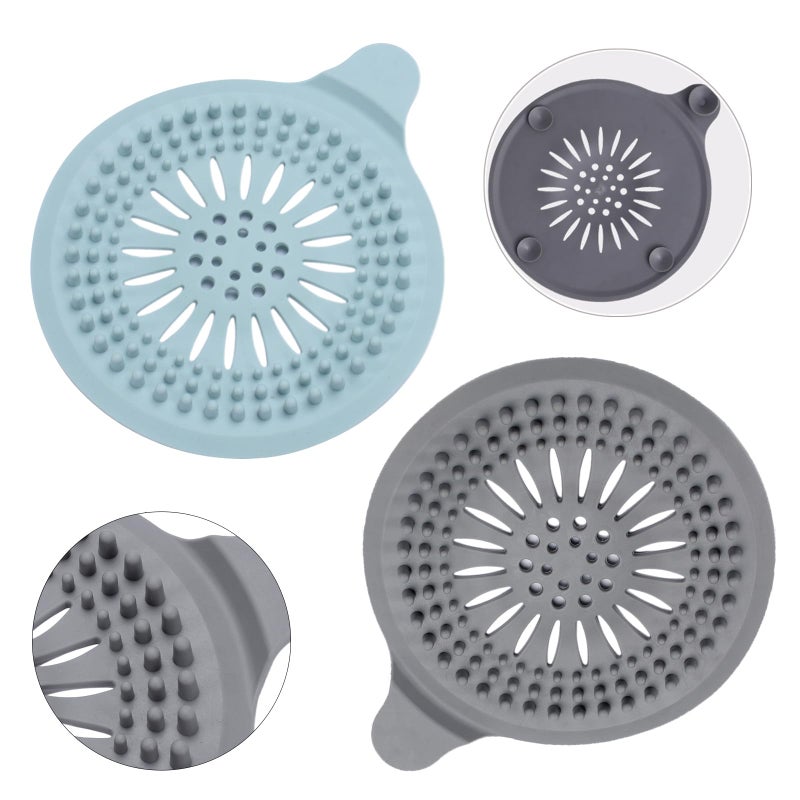 Alyvisun 2Pcs Silicone Shower Drain Hair Catcher with Sucker Sink Strainer Hair Catcher Shower Hair Stopper Drain Protector for Bathroom Bathtub Kitchen Blue  Grey