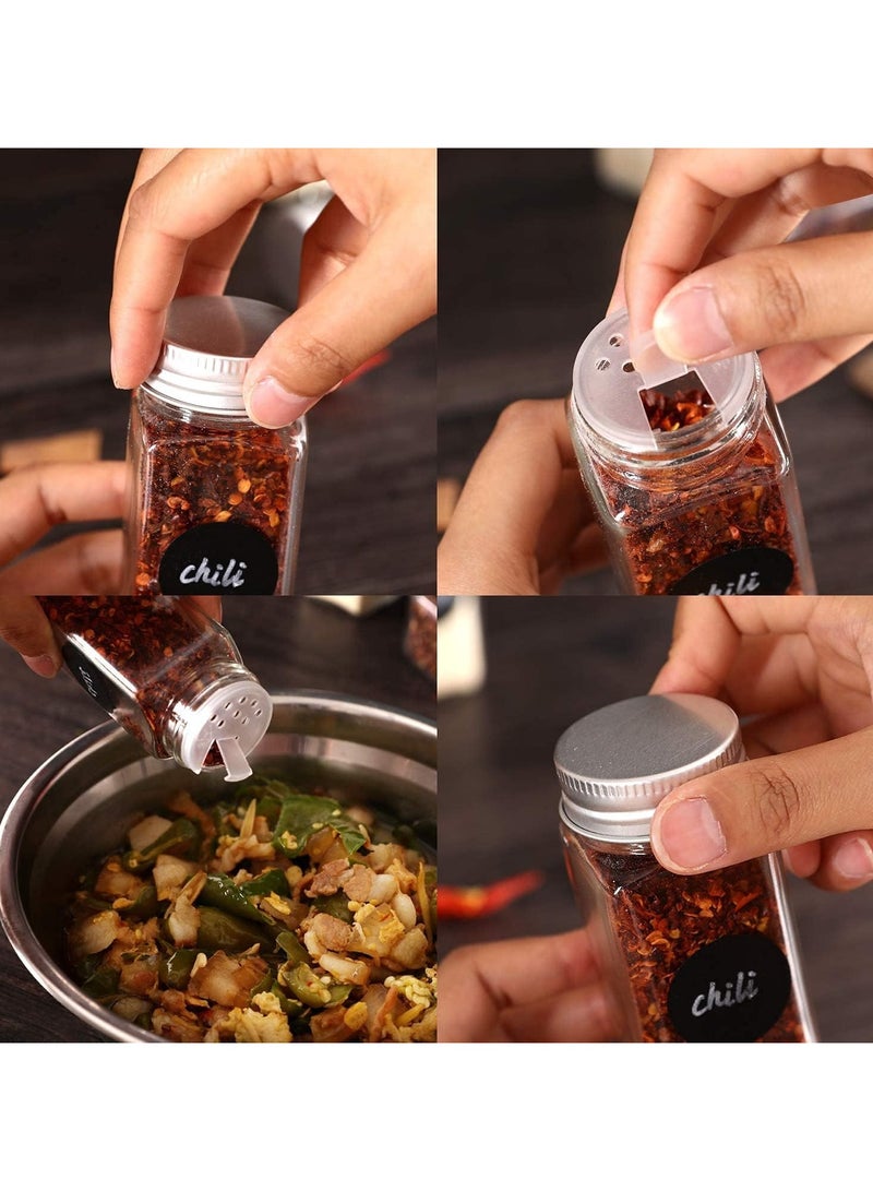 BLOOMING TIME 24 Pcs Glass Spice Jars, 120ml Empty Square Spice Containers with Spice Labels, Shaker Lids and Airtight Metal Caps, Silicone Collapsible Funnel, SpongeBrush Included  - Image 3