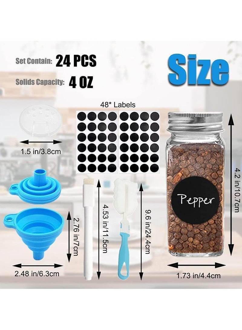 BLOOMING TIME 24 Pcs Glass Spice Jars, 120ml Empty Square Spice Containers with Spice Labels, Shaker Lids and Airtight Metal Caps, Silicone Collapsible Funnel, SpongeBrush Included  - Image 5
