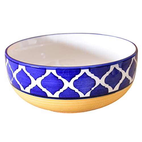 Kunhar Ceramic Serving Bowls (Yellow Blue, 1500 ml) - 1 Piece - Image 1