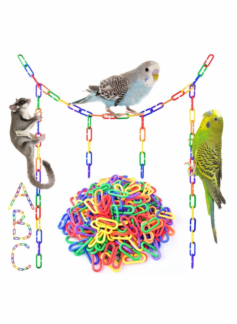 ماركة غير محددة Plastic Chain Links for Birds, 200PCS Mix Color Rainbow DIY C-Clips Chains Hooks Swing Climbing Cage Toys  - Image 1