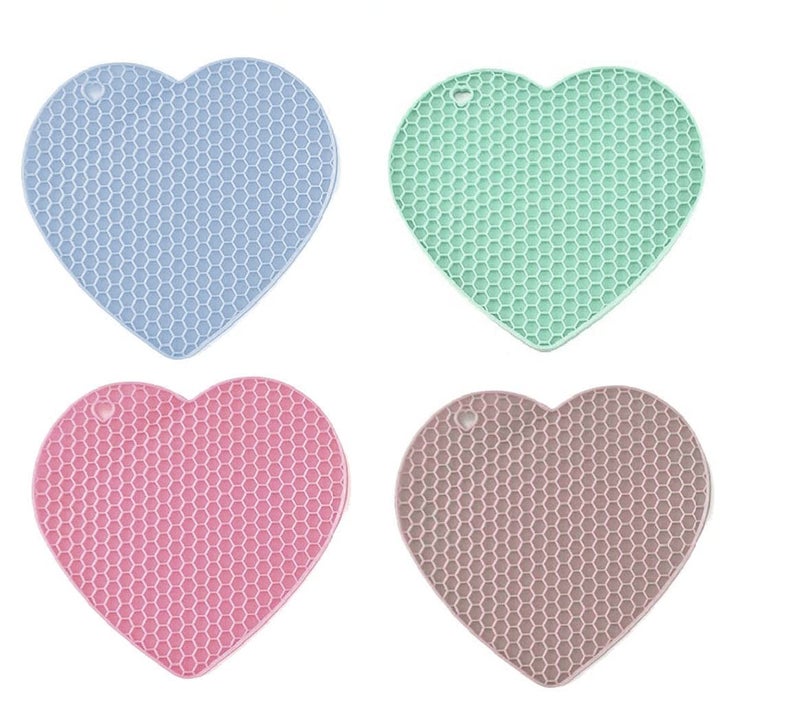 Ramkuwar Heart Silicone Trivet Mats Hot Pads Spoon Rest Multipurpose Trivet for Hot Dishers Heat Resistant Food Grade Silicone Set of 6 - Image 3