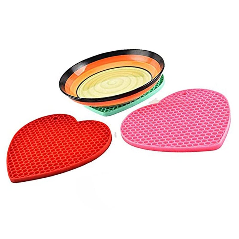 Ramkuwar Heart Silicone Trivet Mats Hot Pads Spoon Rest Multipurpose Trivet for Hot Dishers Heat Resistant Food Grade Silicone Set of 6 - Image 4