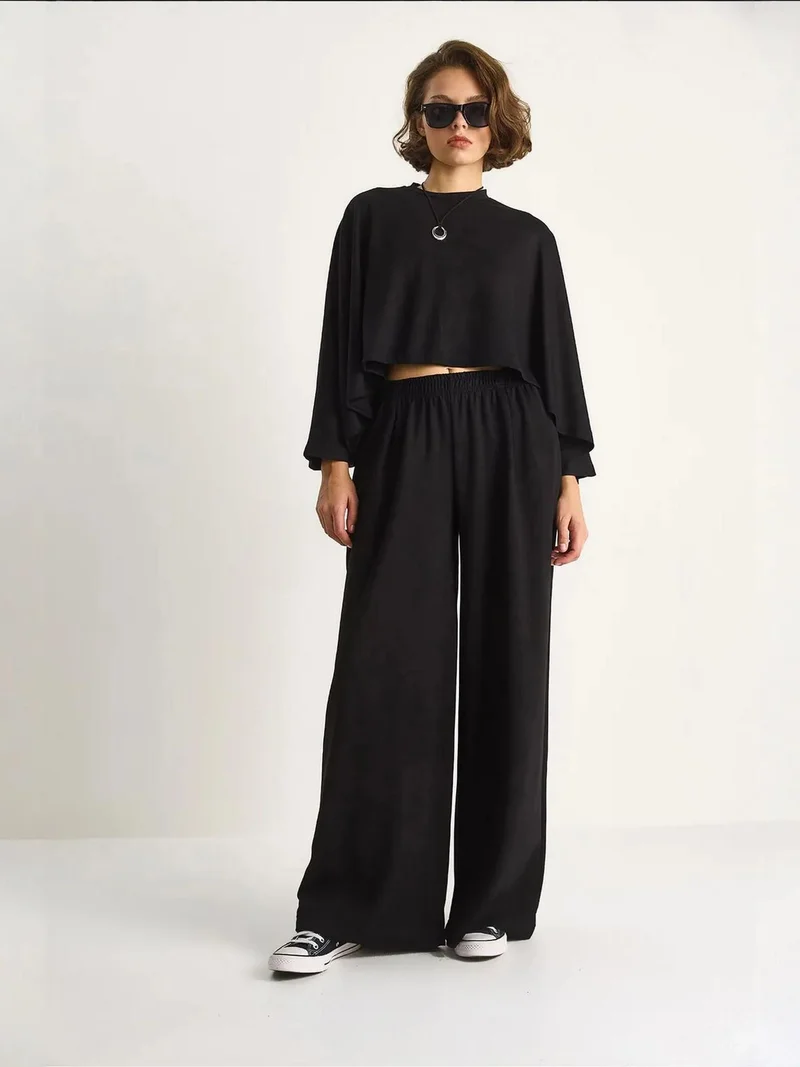 Bianco Lucci LUCCI Knitted Crew Neck Long Sleeve Wide Leg Two-Piece Set
