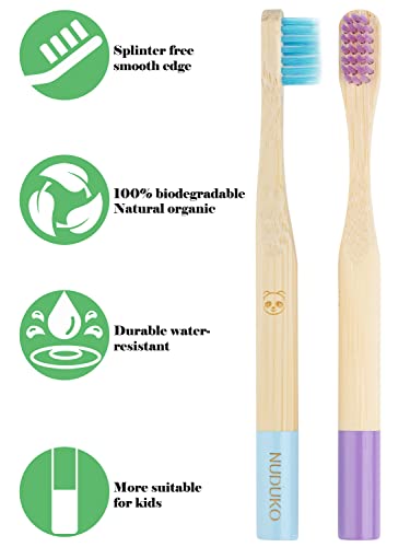 NUDUKO Bamboo Kids Toothbrushes (6 Pack) - Soft Bristle Organic Compostable BPA Free Toothbrush for Kids Toddler Baby Tooth Brush, Eco Friendly Natural Biodegradable Wooden Toothbrush - Round Handle - Image 2