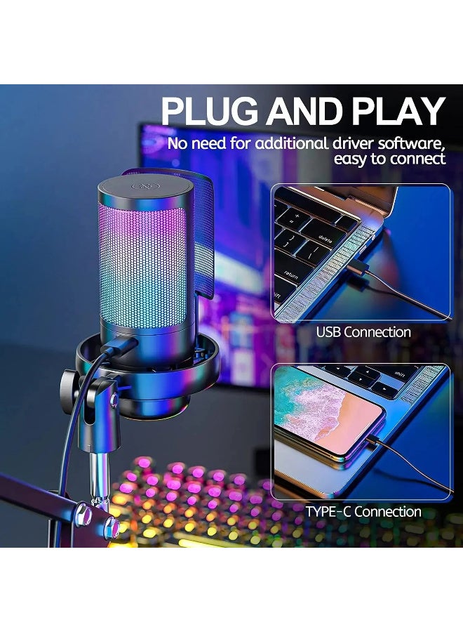مجموعة ميكروفون ألعاب ZFSZ ME6S RGB USB، ميكروفون مكثف احترافي للكمبيوتر الشخصي مع حاملين - Image 3