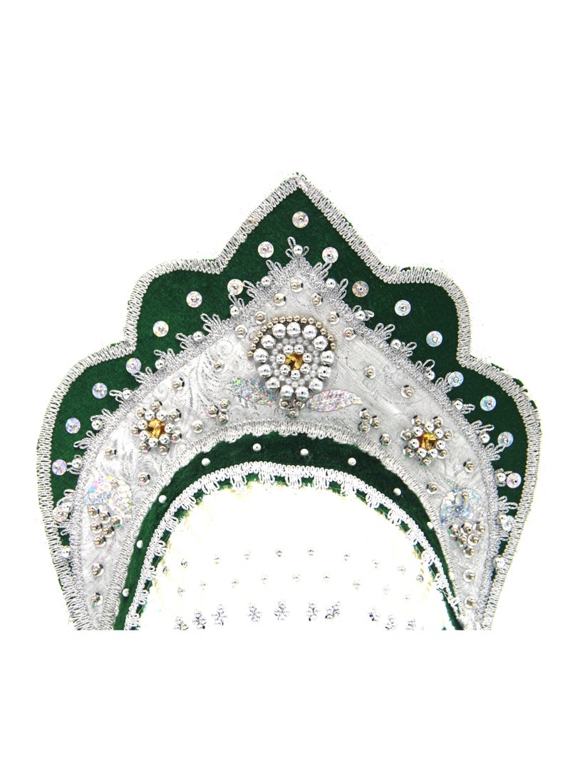 D'Daniela D' Daniela - Women's Traditional Headdress Kokoshnik - Green and White with Silver Stones - Image 4