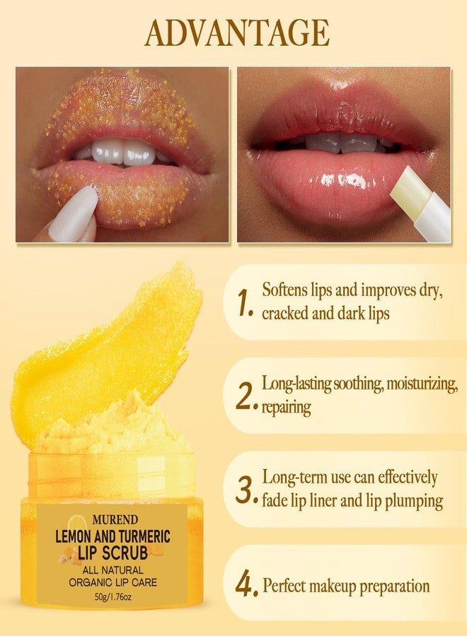 MUREND 3PCS Turmeric Lemon Lip scrub and Turmeric Lip Balm with Brush Set, Lip Scrubber Exfoliator, Dark Lips Treatment for Smokers, Natural Exfoliator & Moisturizer Cracked, Dull, Reduce Fine Lines Lips - Image 3