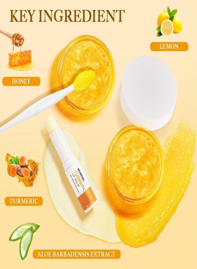 MUREND 3PCS Turmeric Lemon Lip scrub and Turmeric Lip Balm with Brush Set, Lip Scrubber Exfoliator, Dark Lips Treatment for Smokers, Natural Exfoliator & Moisturizer Cracked, Dull, Reduce Fine Lines Lips - Image 4