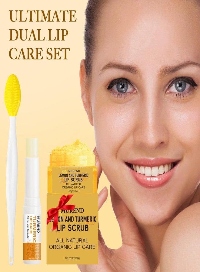 MUREND 3PCS Turmeric Lemon Lip scrub and Turmeric Lip Balm with Brush Set, Lip Scrubber Exfoliator, Dark Lips Treatment for Smokers, Natural Exfoliator & Moisturizer Cracked, Dull, Reduce Fine Lines Lips - Image 2