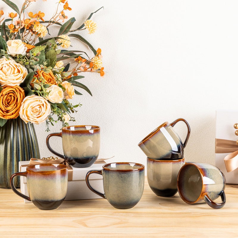 theterra Ceramic Coffee Mugs Set of 6, 12oz Handmade Coffee Cups with Handle for Latte, Tea, Milk, Beer, Hot Cocoa, Coca Mocha - Image 1