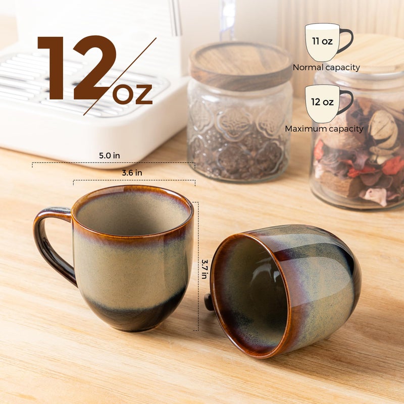 theterra Ceramic Coffee Mugs Set of 6, 12oz Handmade Coffee Cups with Handle for Latte, Tea, Milk, Beer, Hot Cocoa, Coca Mocha - Image 3