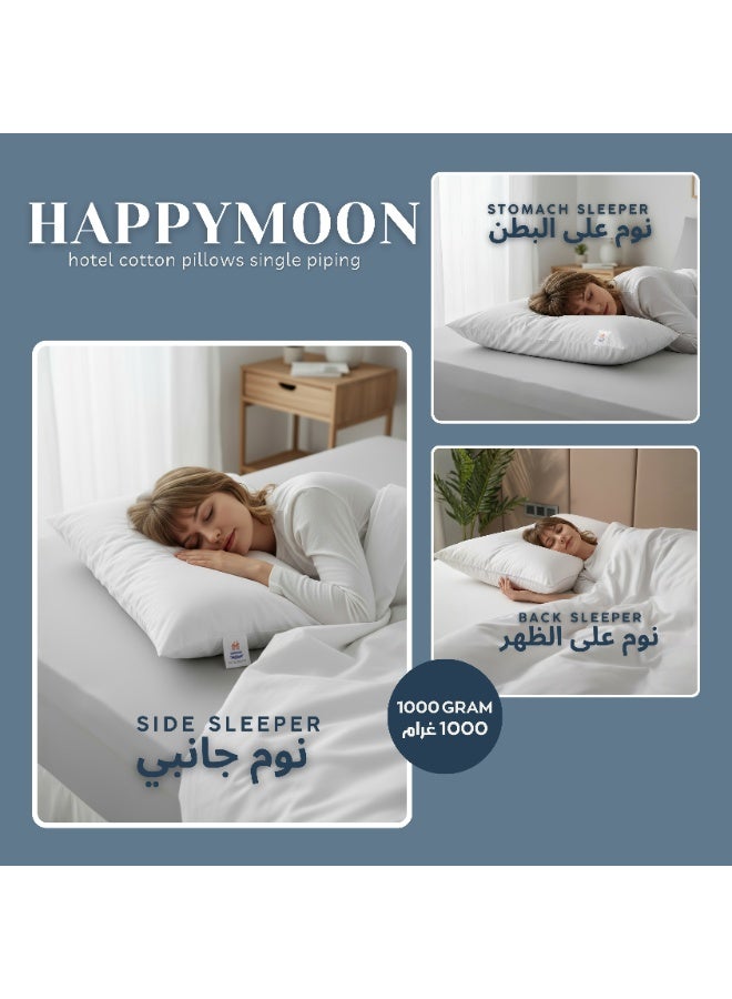 HAPPYMOON 1-Piece Hotel Single pipping Pillow King Size 50x75 cm (1000 gm) – Soft Anti-Allergy Bed Pillow with Brushed Microfiber Cover, Fluffy & Supportive White Sleeping Pillow for Ultimate Comfort - Image 2