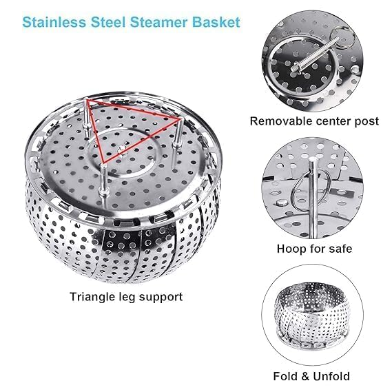 Nityasiddh Stainless Steel Vegetable Fruit Steamer Punching Food Drain Bowl Basket Drain Bowl Basket For Vegetable Cooking Fish Momos Etc Expandable Collapsible Drainer Fit Various Size Pot - Image 2