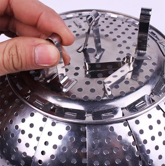 Nityasiddh Stainless Steel Vegetable Fruit Steamer Punching Food Drain Bowl Basket Drain Bowl Basket For Vegetable Cooking Fish Momos Etc Expandable Collapsible Drainer Fit Various Size Pot - Image 3