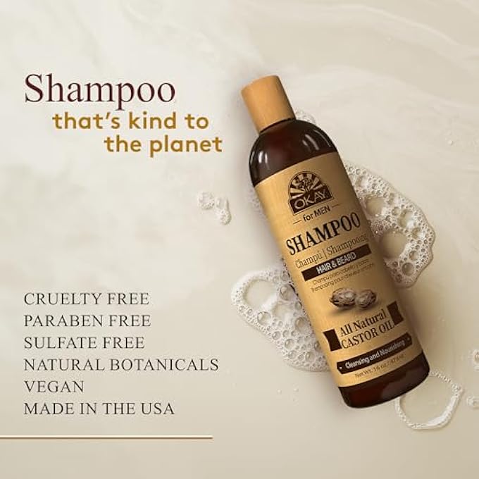 OKAY FOR MEN | SHAMPOO BEARD, HAIR, MUSTACHE CLEANER WASH WITH CASTOR OIL | STRENGTHEN, CLEANSE, SOFTEN, CONDITION | FOR ALL TYPES AND TEXTURES | FREE OF PARABENS, SILICONES, SULFATES | 16 OZ - Image 3