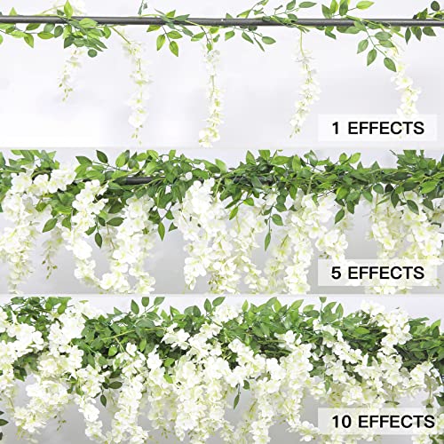 U'Artlines 5Pcs 7.2 Ft/Piece Artificial Wisteria Garland Silk Fake White Wisteria Flowers Hanging Greenery Vines Garlands Rattan for Home Garden Wedding Arch Party Indoor Outdoor Decor - Image 4