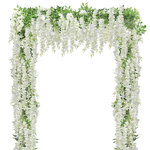 U'Artlines 5Pcs 7.2 Ft/Piece Artificial Wisteria Garland Silk Fake White Wisteria Flowers Hanging Greenery Vines Garlands Rattan for Home Garden Wedding Arch Party Indoor Outdoor Decor - Image 1