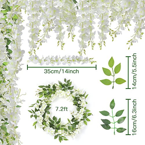 U'Artlines 5Pcs 7.2 Ft/Piece Artificial Wisteria Garland Silk Fake White Wisteria Flowers Hanging Greenery Vines Garlands Rattan for Home Garden Wedding Arch Party Indoor Outdoor Decor - Image 3