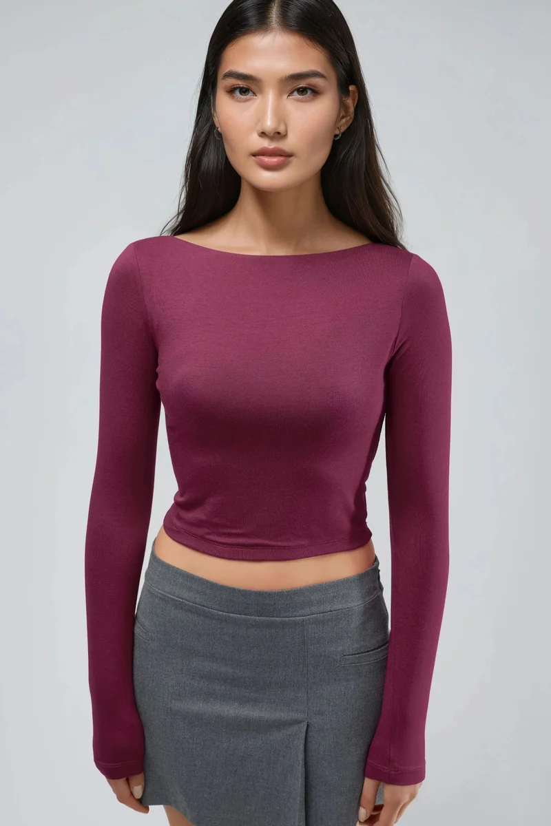 Busem BUSEM Slim Fit Cropped Blouse with Back Cut-Out